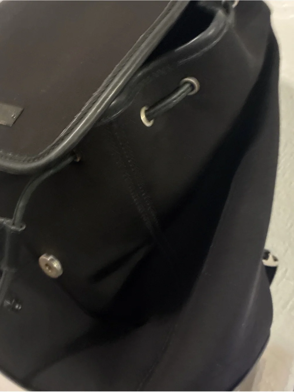 Coach Black Leather Drawstring Flap Backpack